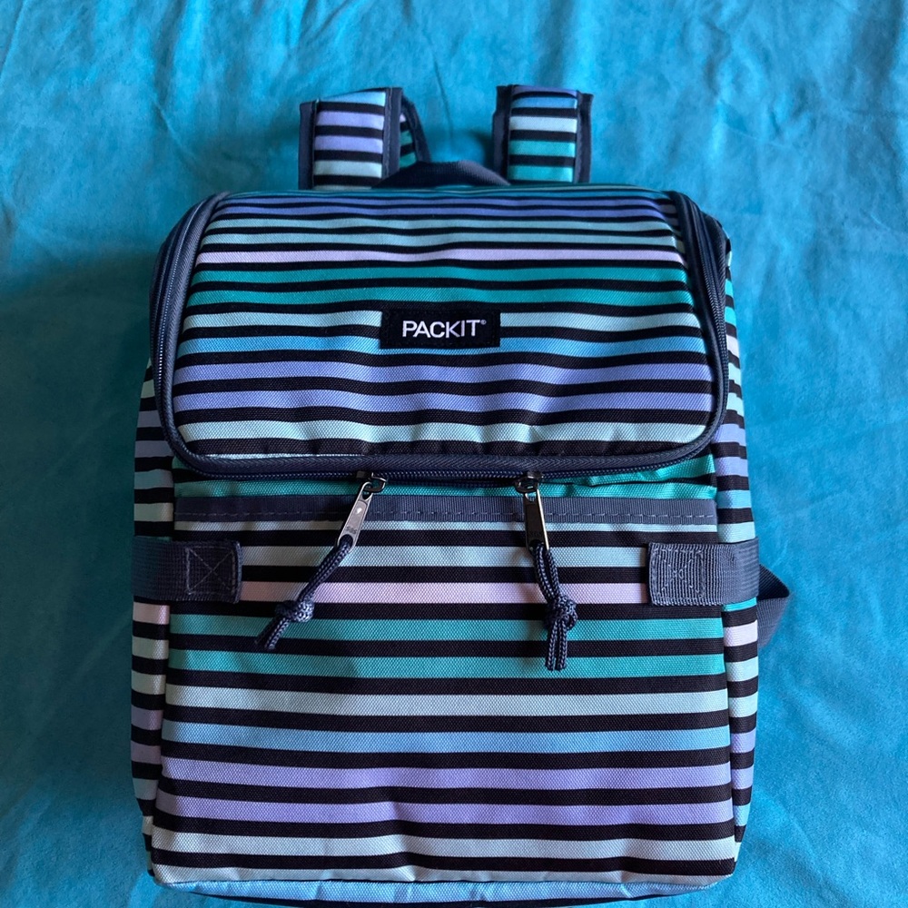 PACKIT Striped Insulated Lunch Bag Backpack- Blue, Green, Black NWT